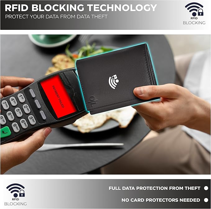 Real Leather Mens Trifold Wallet RFID Blocking Slim Minimalist Front Pocket - Thin & Stylish with ID Window in Gift Box