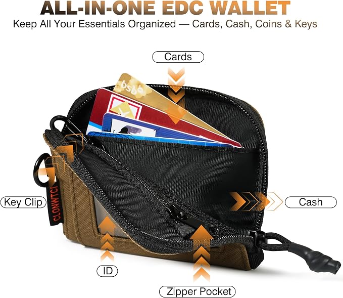 Coin Purse for Men, RFID Blocking 500D Nylon Small Wallet with Key Clip, Slim Front Pocket Card Holder, Zipper Coin Pouch & ID Window Organizer for Cards, Cash
