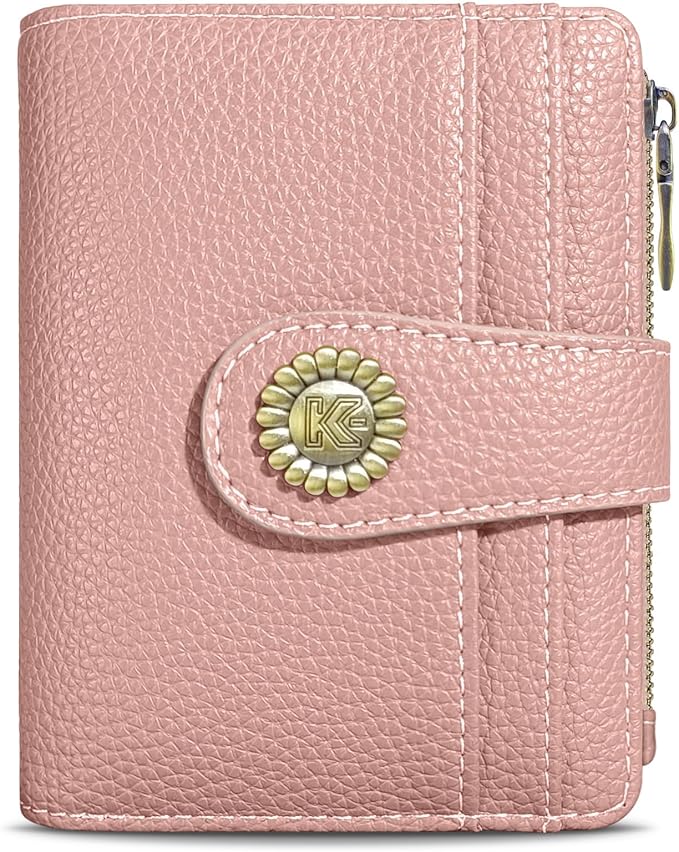 Kelvoris Small Rfid Women Wallet Bifold Zipper Coin Pocket PU Leather Compact Cash Credit Card Holder Travel Wallet for Female Ladies Teen Girls 1 ID Window 10 Card Slots