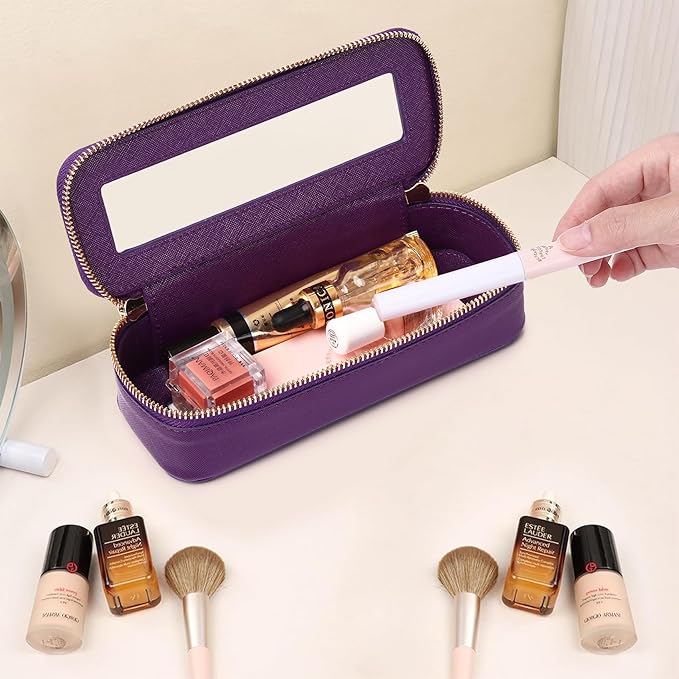Pinkmik Makeup Brush Case Clear Travel Cosmetic & Toiletry Bag Slim Makeup Bag Purse Organizer Car Essential Bag for Women (D.Purple, SLIM)
