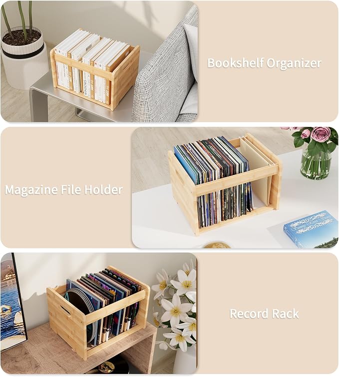 Bamboo Hanging File Organizer, Office Desk File Organizer for Letter Size, Wood Hanging File Folders Organizer Record Holder Storage Stand Bookshelf Easy Assembly, Natural