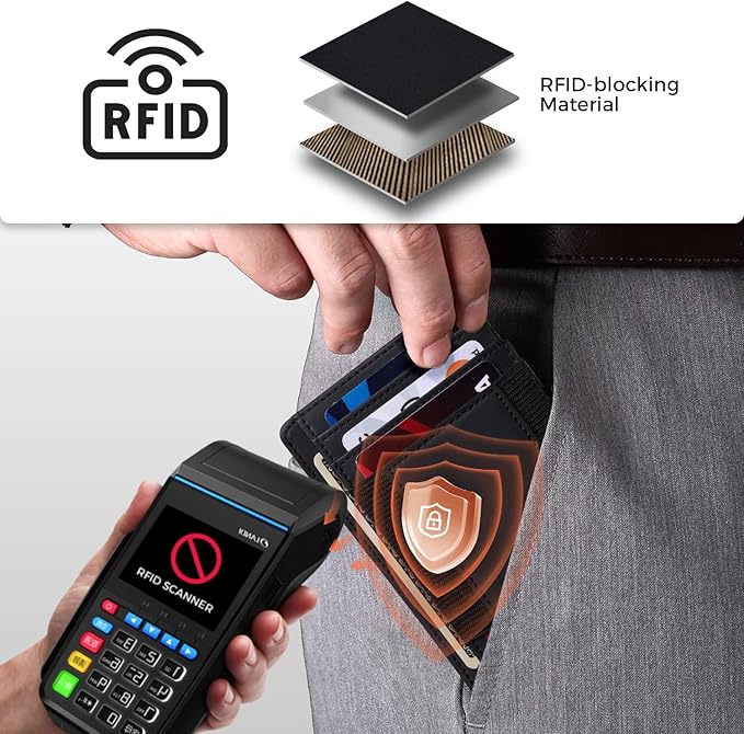 RUNBOX Slim Minimalist Wallet 8-12 Cards Front Pocket RFID Blocking Leather Small Thin Card Holder Wallets for Men and Women Gifts for Him