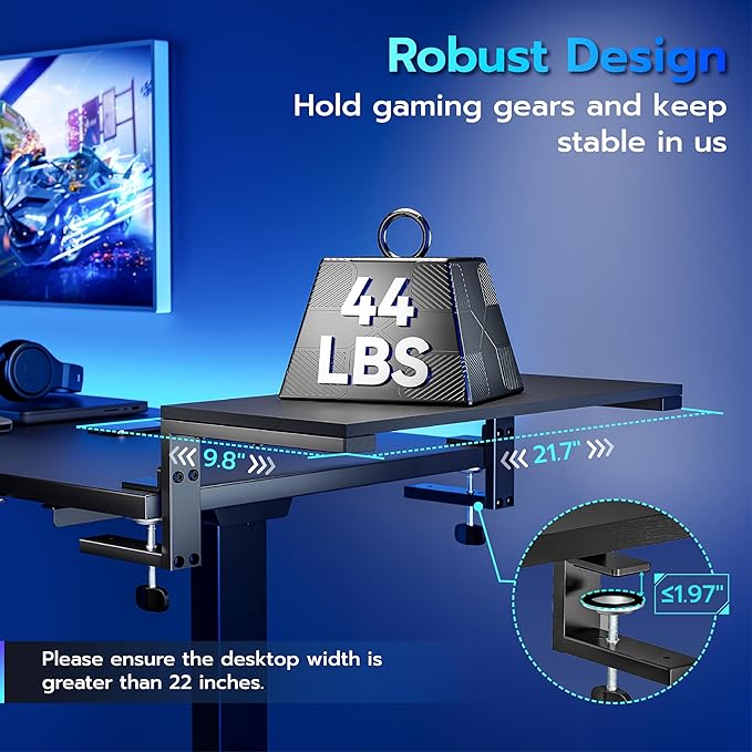 ARES WING 21.7 inches Desk Extender Shelf, 21.7"x 9.8" Versatile Clamp on Desk Shelf, Heavy Duty Desktop Organizer for Gaming and Office Accessories, Black