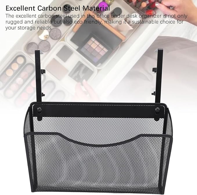 Asixxsix Under Desk Drawer, Desk Side Storage, Hanging Desk Organizer, Clamp On Desk Organizer, Mesh Metal Desk Drawer, Side Desk Organizer for Office and Home (Black)
