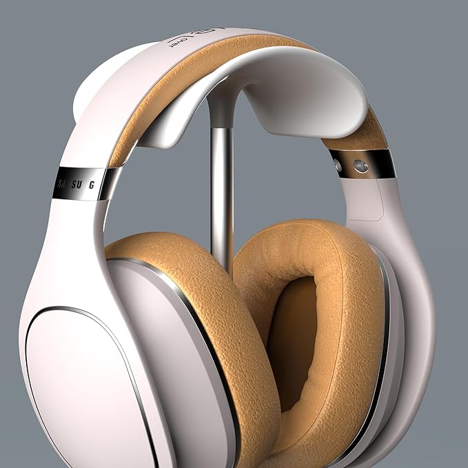 Headphone Stand, Desktop Headset Holder with Headphone Cable Storage Clip, Heavy Duty Gaming Earphone Stand with Base Curved Storage for AirPods Max, Beats, Bose,Sony and More（White）