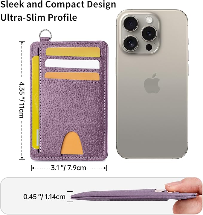 Mayski Slim Wallet, Credit Card Holder for Women, Minimalist Front Pocket RFID Blocking Card Cases, Small Wallet Women Men(Litchi Lavender)