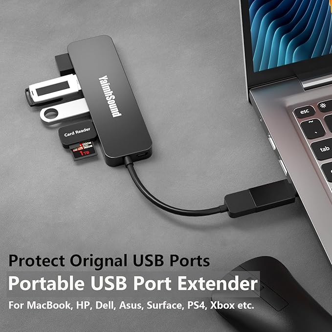 USB Splitter for Laptop, YaimhSound 4-Port USB Hub 3.0, Multiple USB Expander Adapter for Keyboard,Mouse, Dell,Asus,HP,MacBook,Surface, Acer,Ps4,Xbox,Flash Drive,SSD,Printer,Camera