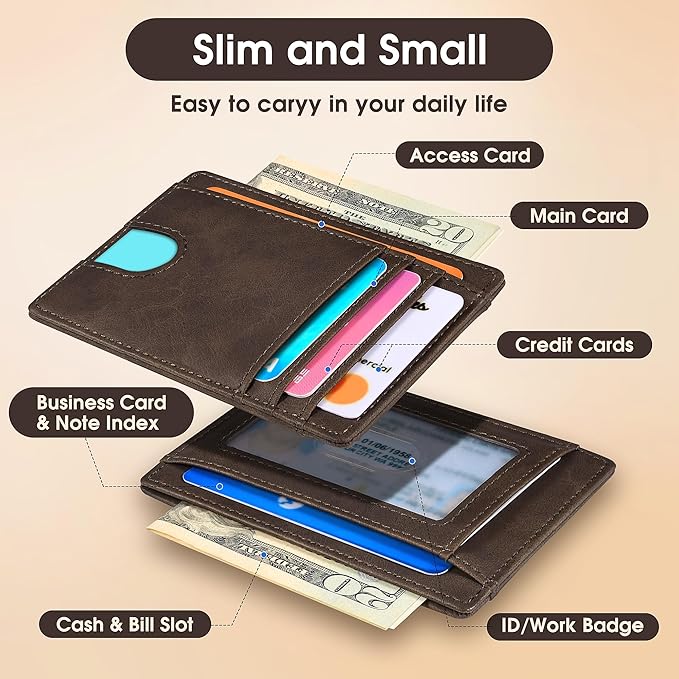 Slim Minimalist Wallet for Men,Front Pocket Wallet RFID Blocking Small Thin Credit Card Holder,ID Card Case Gift for Men Coffee