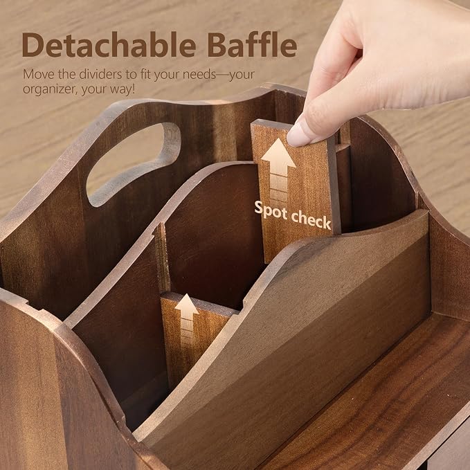 Rebee Vision Acacia Wood Mail Organizer for Desk – Farmhouse Countertop Mail Holder with Drawer for Office Accessories –Rustic Desktop Organizer for Home Decor (Acacia Wood)