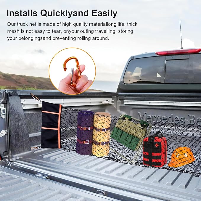 Envelope Style Truck Bed Cargo Net Compatible with 2005-2025 Toyota Tacoma,Highly Elastic Truck Cargo Net for Tacoma Accessories (Upgraded Storage Bag)