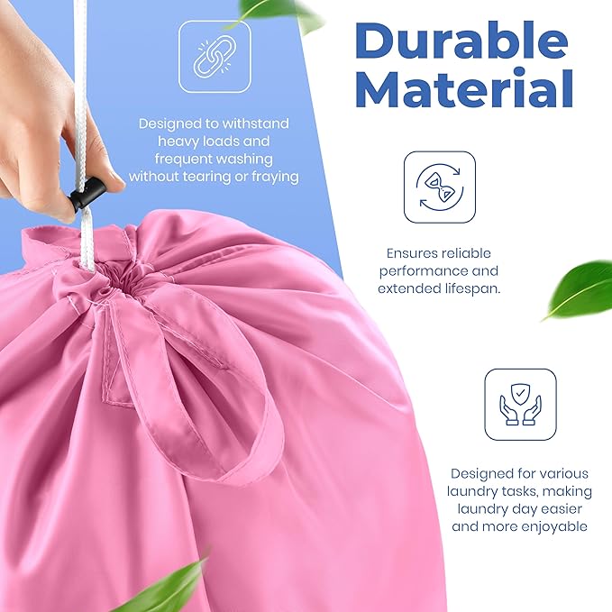 Extra Large Travel Laundry Bag - 2-Pack Fun Print Design Bags for Dirty Clothes - Durable Water-Resistant Fabric - Sturdy Drawstring Closure (Pink-Teal | Laundry)