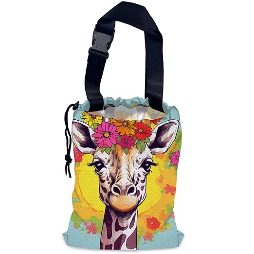 Cute Giraffe Car Garbage Bag,Splash Floral Waterproof Small Car Trash Bag Hanging Back of Seat,Drawstring Hanging Car Trash Bag with Adjustable Buckle for Car Accessories