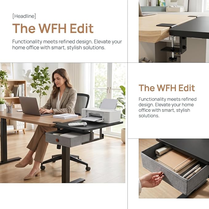 Desk Extender Tray with Drawer, 24 x 12 in, Clamp On Desk Shelf, Black | Extension Table Extender, Keyboard Tray Arm Rest, Front or Side Mount, 55 lbs, Home Office Gaming