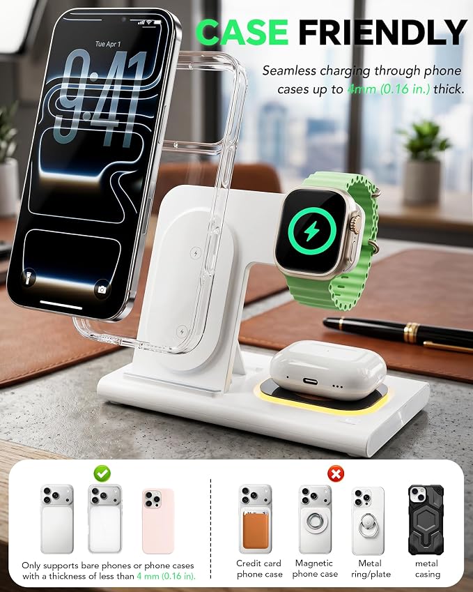 3 in 1 Foldable Charging Station for Apple Products,Wireless Charger for iPhone 17 16 15 14 13 12 Pro Max,Travel Dock Adapter&Light for iWatch Series 11 10 9 Ultra 3/2 SE 3/2,for AirPods 4 3 2 Pro 3/2