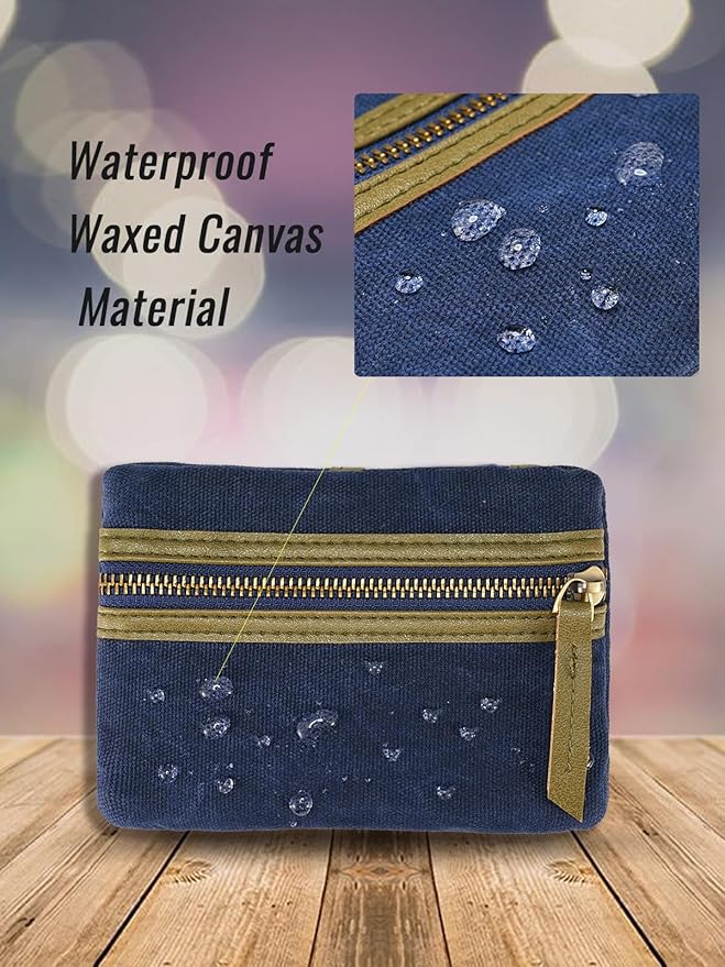 SP4 Waxed Canvas Compact EDC Pocket Organizer, Zippered Pocket Pouch for Men, Mini EDC Organizer for Change, Notebook, Tactical Pen, Flashlight
