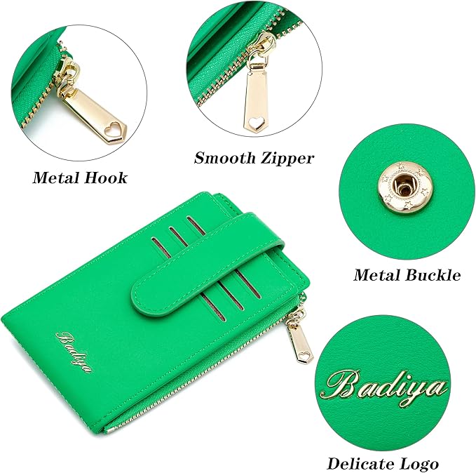 Badiya Slim Women Wallet RFID Blocking Bifold Compact 9 Card Slots Holder Wallets Soft Leather with Zipper Coin Pocket 2 ID Window