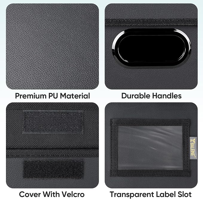 BALEINE File Organizer Box with Lid, Collapsible File Folder Organizer with Plastic Slide, Hanging File Folder Box for Office Document Storage (2 Pack, PU, Black)