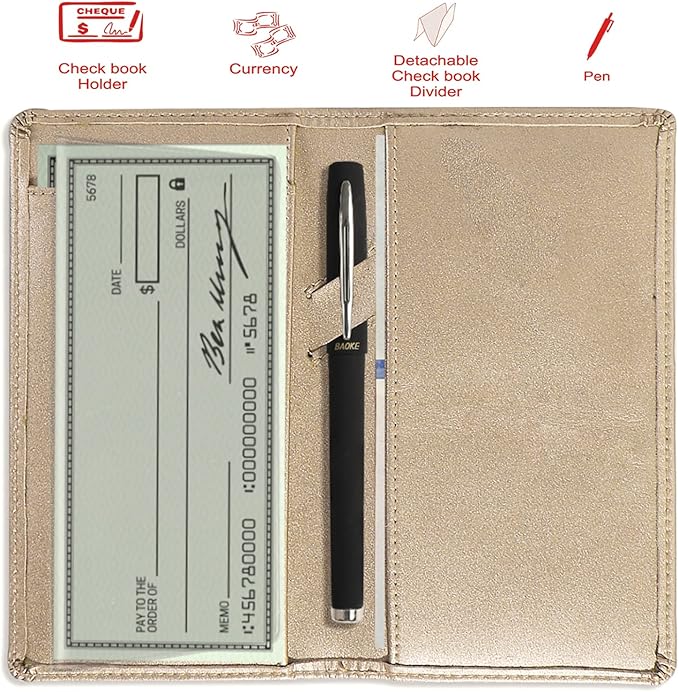 Sanlykate Leather Checkbook Cover for Men and Women, Check Book Case Card Holder with Free Divider, Standard Register Duplicate Checks with pen inserts