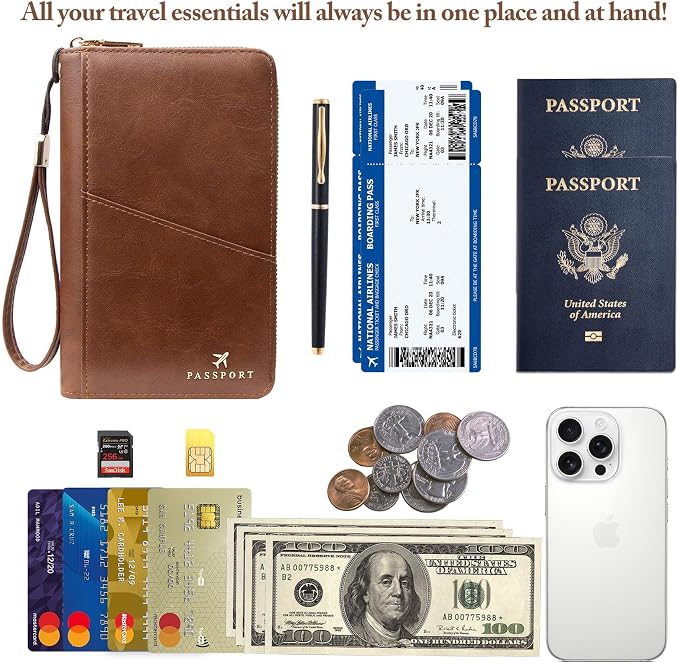 Family Passport Holder for Travel Women and Men RFID Passport Holder with Zipper Passport Case Passport cover Passport Wallet Travel Essentials and Accessories(1-2, Dark Brown)