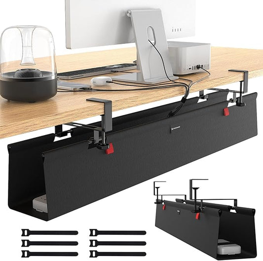 No Drill Under Desk Cable Management Tray, 48" Cord Management Tray with Cable Loop, Upgraded Oxford Fabric Wire Management for Standing Desk - No Damage to Table