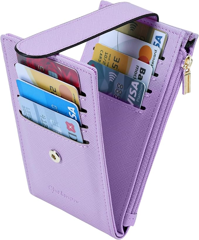 Chelmon Womens Wallet Slim RFID Blocking Bifold Multi Card Case Wallet with Zipper Pocket (Light Purple)