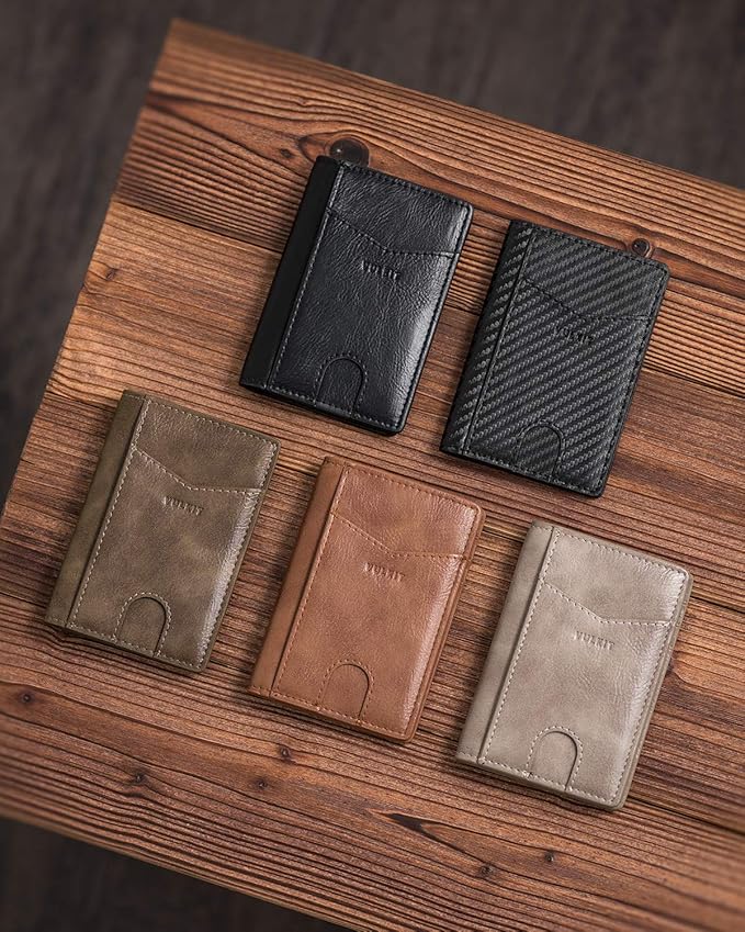 VULKIT Bifold Front Pocket Slim Wallet RFID Blocking Minimalist Thin Leather Credit Card Holder Wallet for Men and Women Mocha