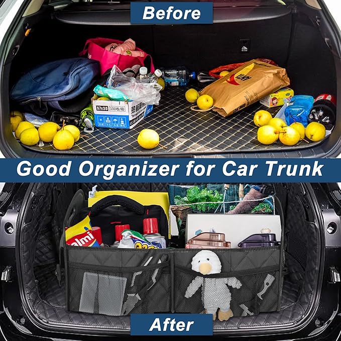Deosk Car Trunk Organizer for SUV, Car Organizers and Storage with 6 Pocket, Car Accessories for Women/Men 70L Waterproof Polyester Trunk Organizer(Large, Charcoal)