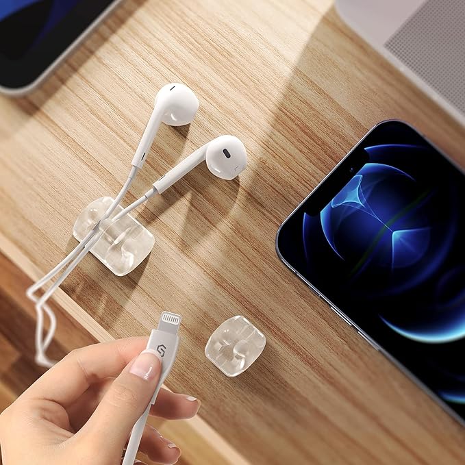 Syncwire Clear Cable Clips - Cord Holders - Self Adhesive Cable Management Organizer - Home, Office, Cubicle, Car, Nightstand, Desk Accessories - Gift Ideas Men, Women, Dad, Mom (5 Packs/15 Slots)