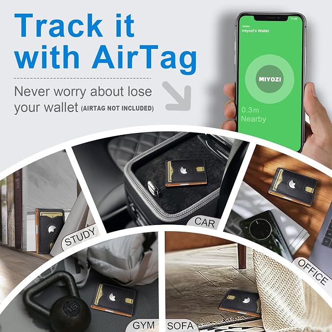 miyozi Airtag Wallet for Men,with Money Clip 11 Cards Slim Front Pocket Leather RFID Blocking Wallet with Gift Box
