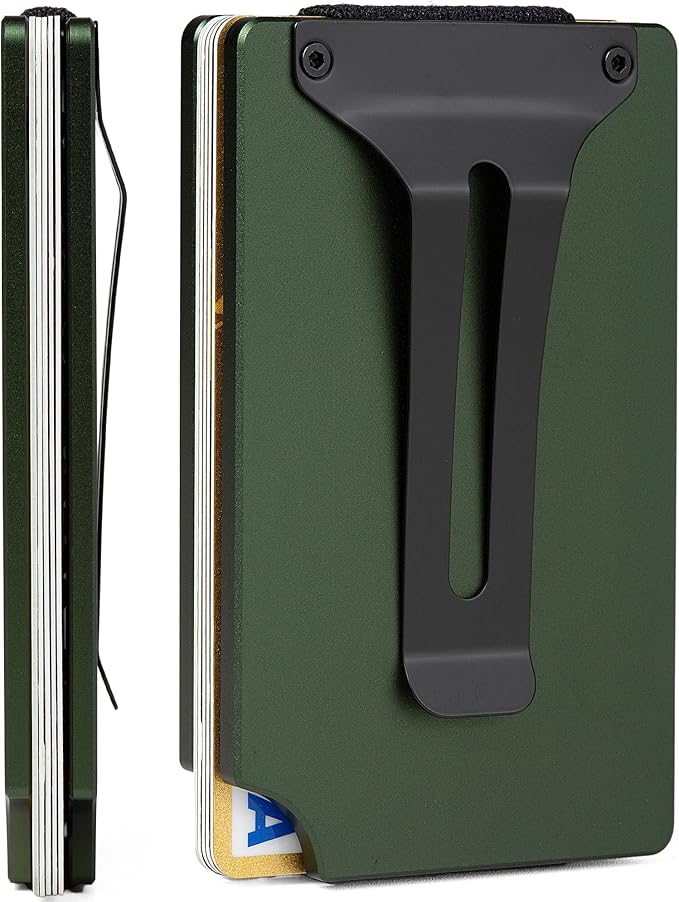 Slim Wallet for Men,RFID Blocking Minimalist Metal Wallet, Money Clip/Cash Holder, Front Pocket Aluminum Credit Card Holder, Ideal Gift for Men,Matt Green
