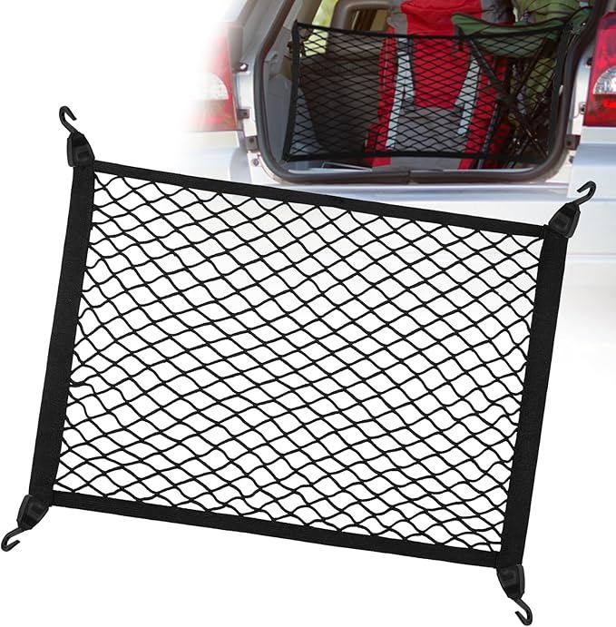Stretchable Car Cargo Net Adjustable Elastic Storage Net Trunk Interior Accessories with Hook, Universal Fit for Car, Vehicle, SUV(80 * 100cm)