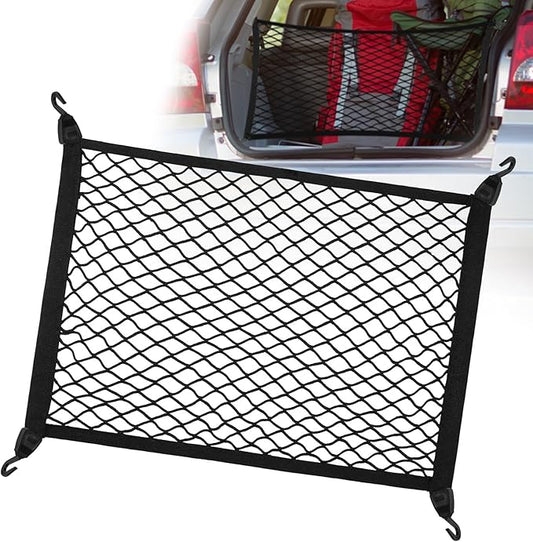 Stretchable Car Cargo Net Adjustable Elastic Storage Net Trunk Interior Accessories with Hook, Universal Fit for Car, Vehicle, SUV(80 * 100cm)