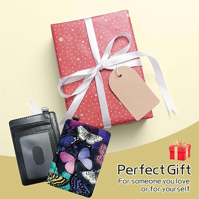 Small Travel Wallets, Color Butterfly Slim Minimalist Front Pocket Wallet with Wristlet, RFID Blocking PU Leather Credit Card Holder with ID Window Change Purse for Men Women