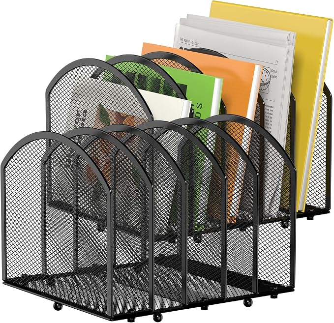 MINDEPOT Desk File Organizer 5 Sections Desktop Organizer File Mail Sorter Office Organization File Folder Holder for Office School & Classroom (Black, 5 Section - 2Pack)