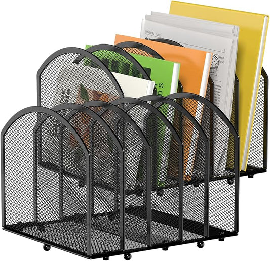 MINDEPOT Desk File Organizer 5 Sections Desktop Organizer File Mail Sorter Office Organization File Folder Holder for Office School & Classroom (Black, 5 Section - 2Pack)