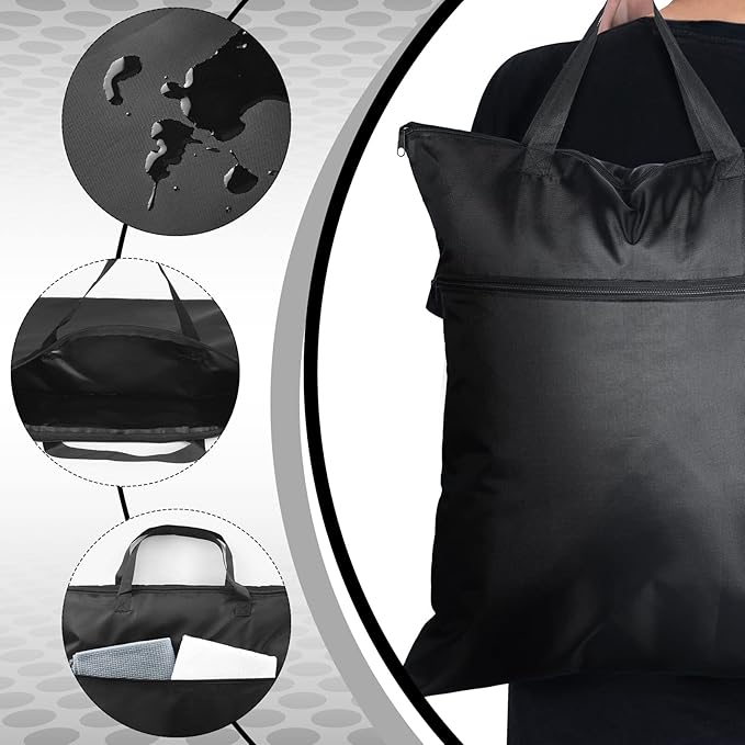 Kingdder 2 Pcs Large Travel Laundry Bag for Dirty Clothes with Handle 18" x 23" Heavy Duty Waterproof Wet Dry Bags with 2 Zippered Pockets for Swimsuit Sports Gym Dorm Towel Home(Black)