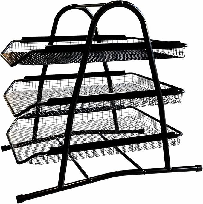 Performore 3-Tier Stackable Paper Tray Organizer for Desk - Black Metal File Rack for Legal-Size Paper (14"x8.5"), Document Holder & Desktop Storage for Office, Home, or School Organization