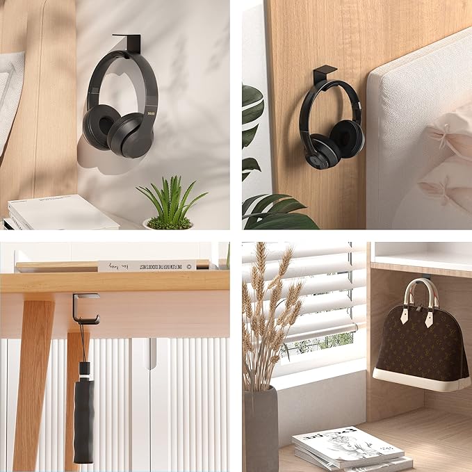 HomeMount Under Desk Headphone Hook - Adhesive Gaming Headphone Stand Hanger, Table Mount for Most Headphones (Black)