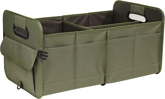 AOKJOY Car Trunk Organizer, Green, Foldable, Non-slip, Adjustable, Multiple Compartments, 600D Oxford Cloth Material