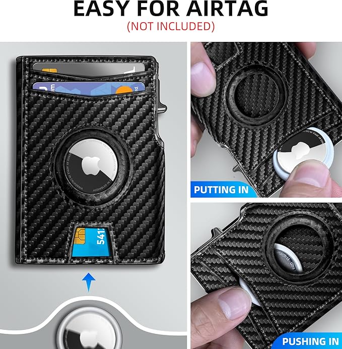 miyozi Airtag Wallet for Men,with Money Clip 10 Cards Metal Case Smart Slim Pop Up Credit Card Holder Flip with Magnetic Closure RFID Blocking wallet with Gift Box