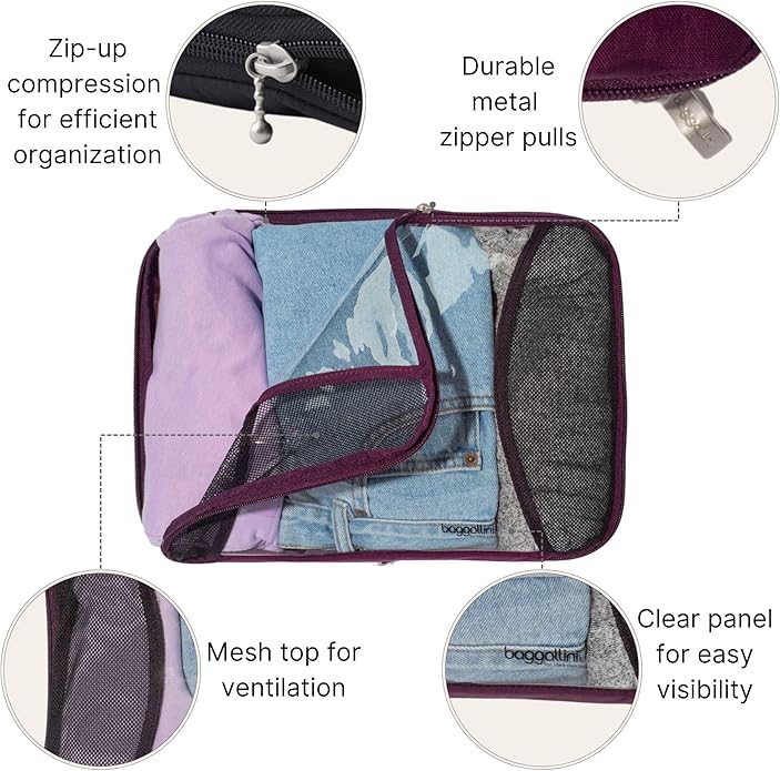 Baggallini Compression Cube 4-piece set - Lightweight Compression Packing Cubes for Travel