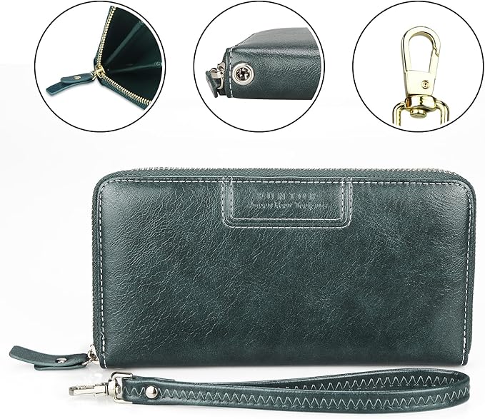 FT FUNTOR Wristlet Wallets for Women, Ladies PU Vegan Leather Clutch Wallet Zip around Phone Purse Card Holder Organizer