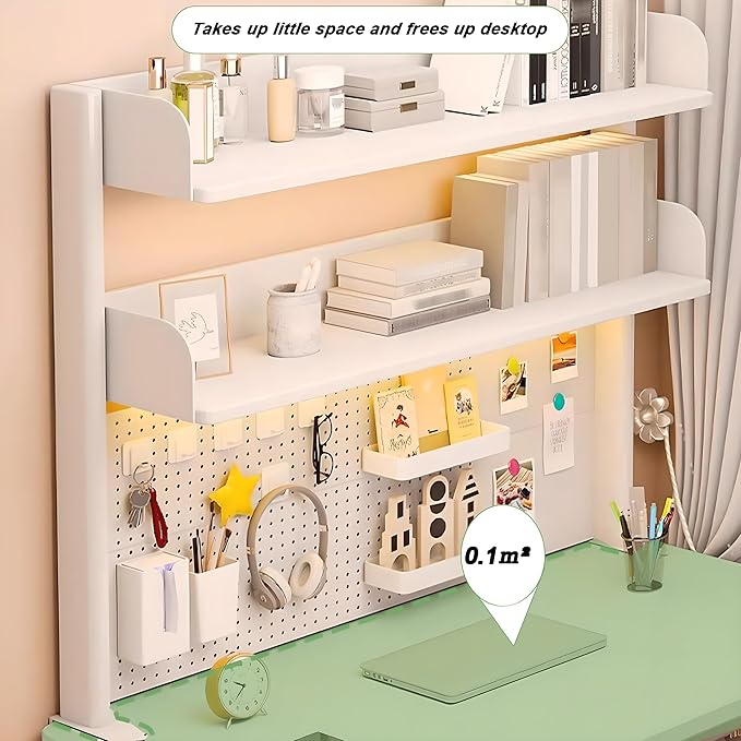 Clamp On Desk Organizer Shelf, White Desk Extender Pegboard Workstation,Computer Desk Accessories for Office, Privacy Panel for Gaming Desk,23.6/31.4/39.3in Desktop Shelving (white, 100cm/39.3in)