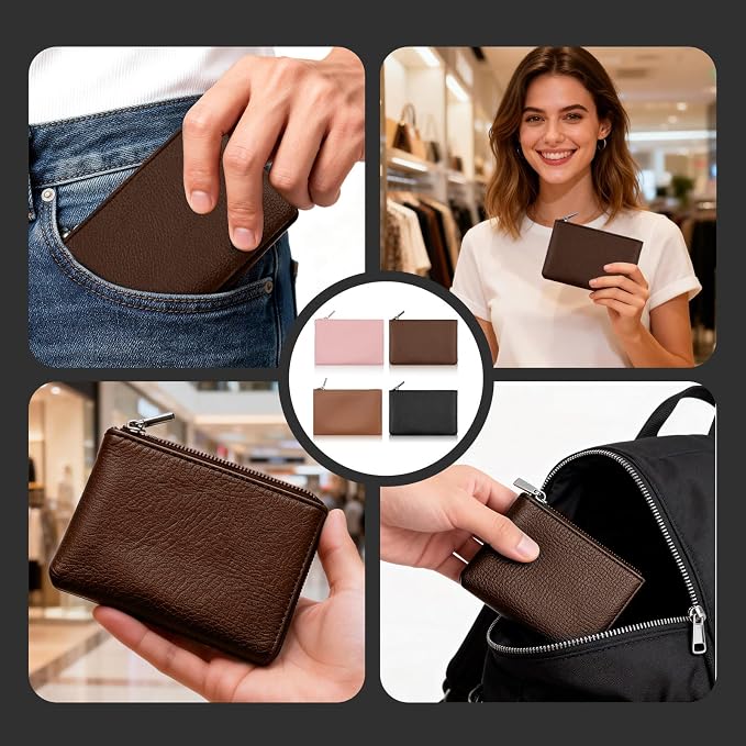 4Pcs Coin Purse,Small Portable PU Leather Zipper Pouch Change Purse, Portable Change Wallet,Coin Pouch with Zipper, Mini Coin Pocket Pouch Change Holder for Women Change Purse for Coins(4 colors)