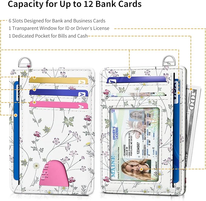 Mayski Slim Wallet, Credit Card Holder for Women, Minimalist Front Pocket RFID Blocking Card Cases, Small Wallet Women Men(Flower)