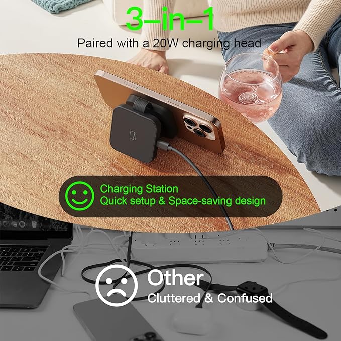 2026 for iPhone 16 Pro Max 3 in 1 Foldable Wireless Charging Station for MagSafe Magnetic Charger, Travel Stand 20W Charge Multiple Devices for iPhone 16/15/14/12/11/X-Apple iWatch Ultra/SE AirPods