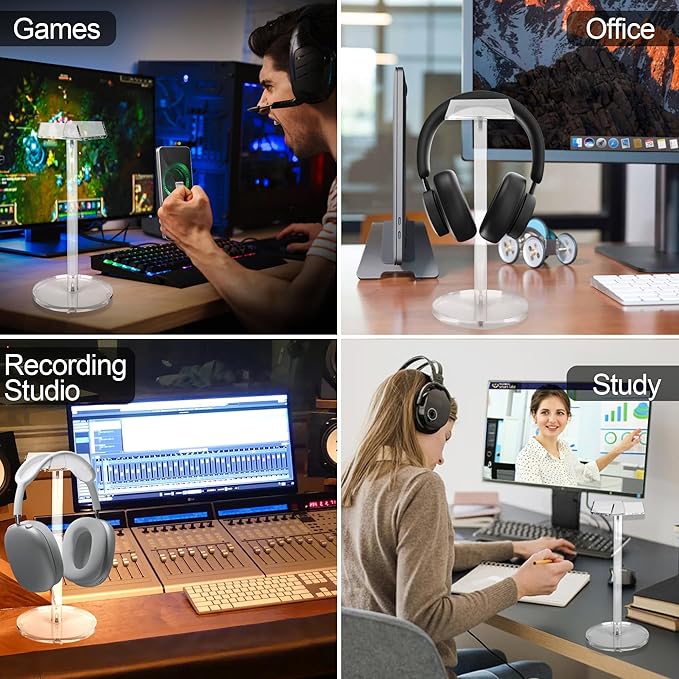 Acrylic Desktop Headphone Holder, Countertop Accessories Stand,Universal for All Music Gaming Headsets 1 Pack(DP015)