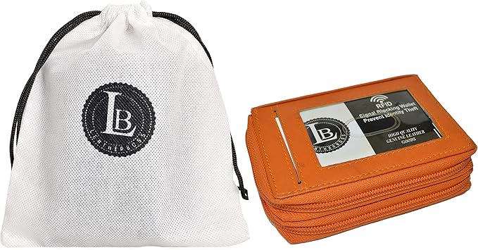 Leatherboss Leather RFID Identity Safe Double Zippered Accordion Wallet