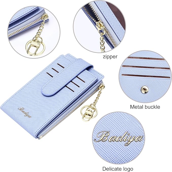 Badiya Slim Women Wallet RFID Blocking Bifold Compact 9 Card Slots Holder Wallets Soft Leather with Zipper Coin Pocket 2 ID Window