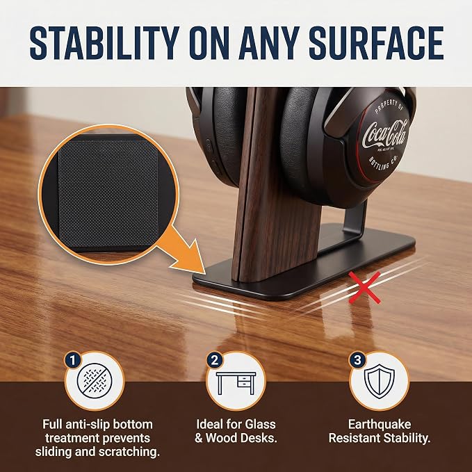Headphone Stand for Desk, Weighted Base Headset Holder for AirPods Max Sony Bose Beats Sennheiser, Stable Gaming & Studio Earphone Rack, Dark